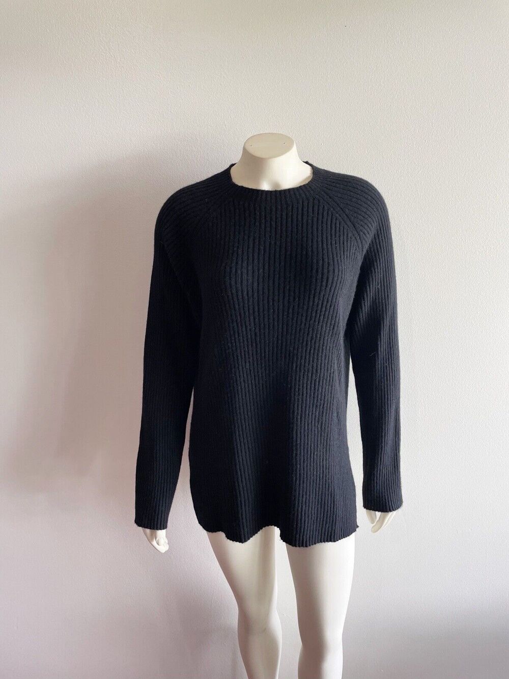 Nap Loungewear Cashmere Rib-Knit Crew Neck Pullover Sweater Black Large
